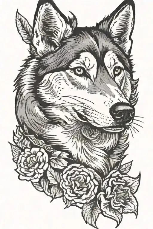 Ginger  husky dog tattoo design idea