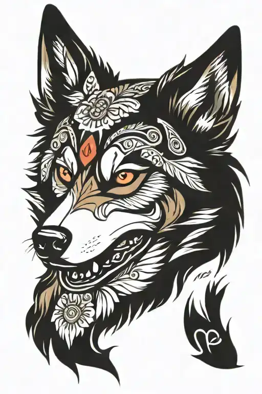 Ginger  husky dog tattoo design idea