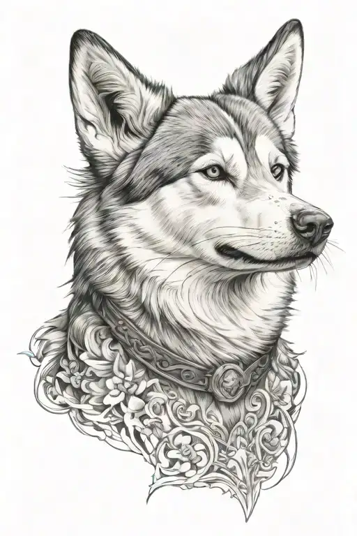 Ginger  husky dog tattoo design idea