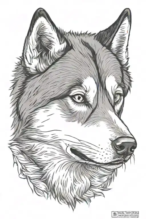 Red husky face tattoo design idea