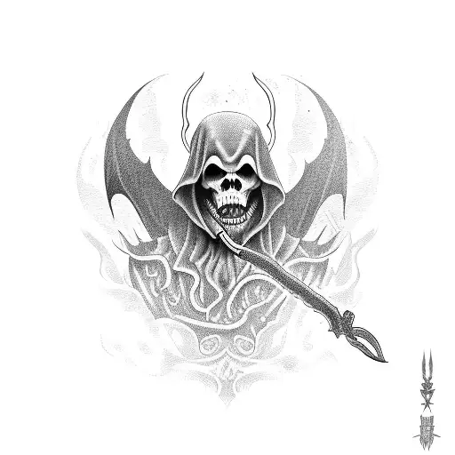 Grim Reaper and crow with a dragon face tattoo design idea