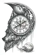 clock face 22:23 wolf and  the moon tattoo design idea