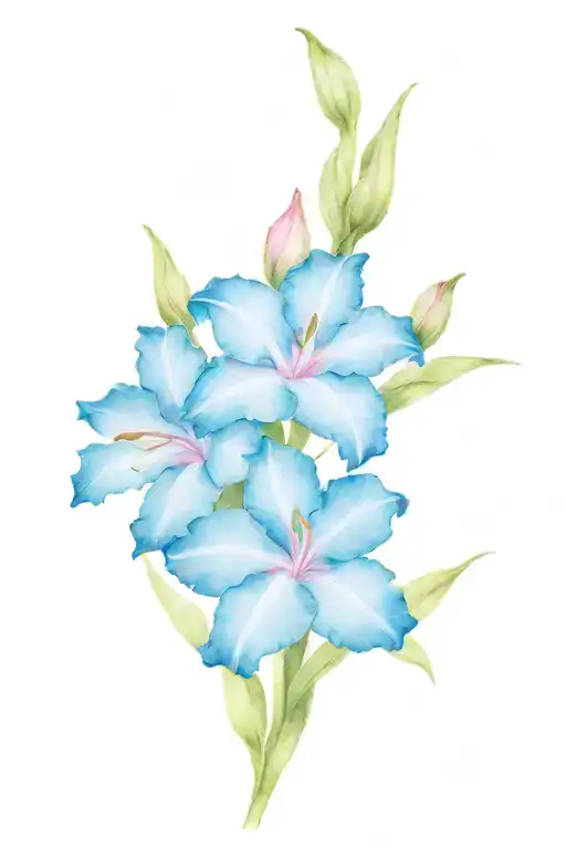 blue gladiolus  and pink gladiolus and blue morning glory  tattoo design idea