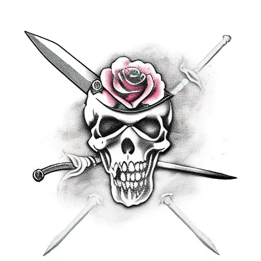 blackbeard pirate and roses sword tattoo design idea