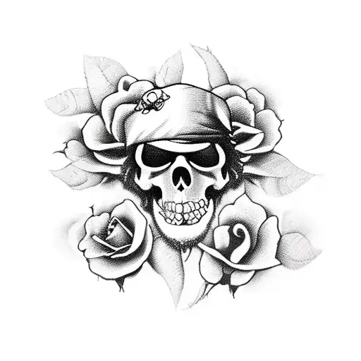 blackbeard pirate and roses tattoo design idea