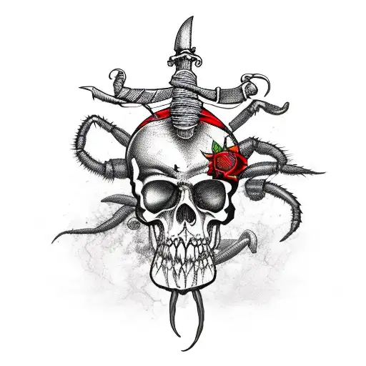 Blackbeard Pirate And Roses Sword scorpion tattoo design idea