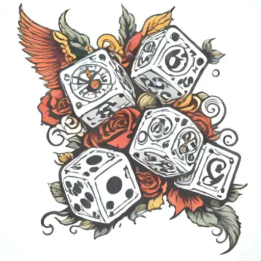cry now laugh later, 1 dice and 6 dice set, Phoenix with a clock tattoo design idea