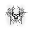 grim reaper with a yellow lily in its mouth, holding and anatomically correct heart wrapped in barbed wire tattoo design idea