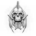 grim reaper with a yellow lily in its mouth, holding and anatomically correct heart wrapped in barbed wire tattoo design idea