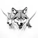 Grim Reaper holing 3 wolf's in chains  with a epic dark atmosphere and blue  lighting   tattoo design idea