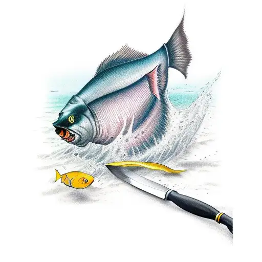 Catfish swimming around a filet knife tattoo design idea