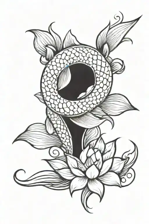 koi fish and lotus flower blooming tattoo design idea