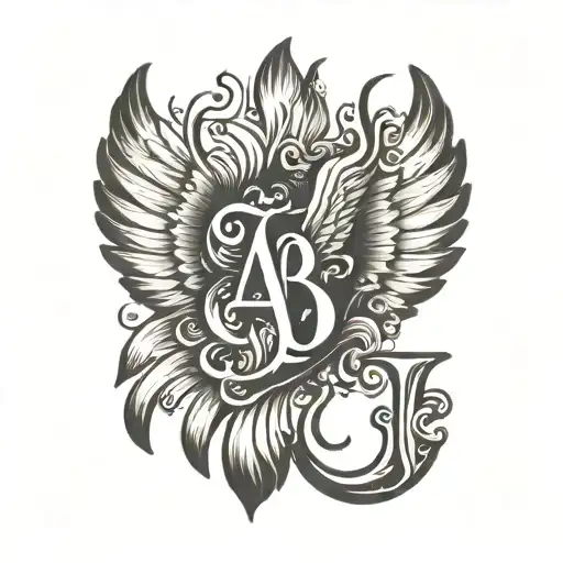 One wing initials AB child's handprint tattoo design idea