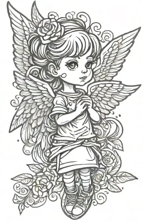Wing love hand child AB tattoo design idea
