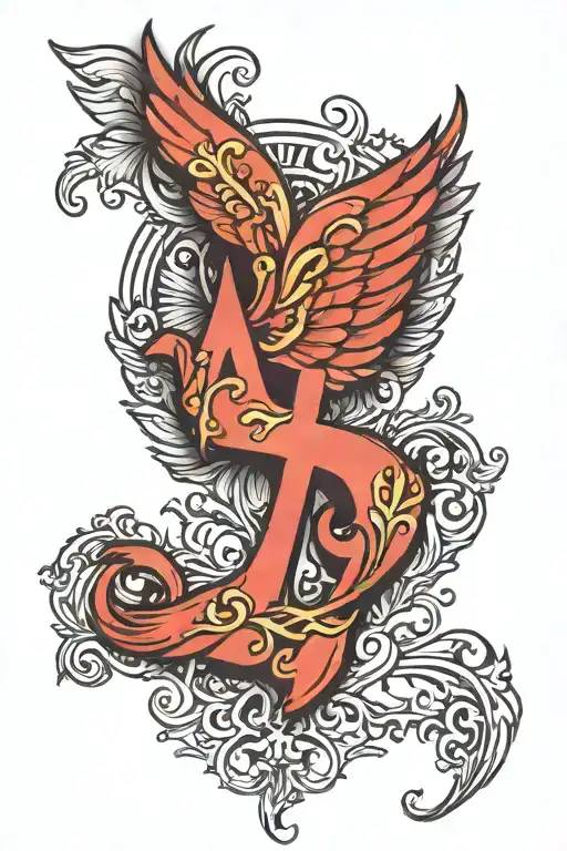 One wing initials AB child's handprint tattoo design idea