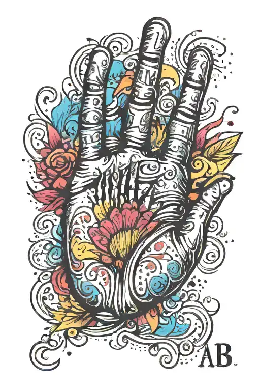 One wing initials AB child's handprint tattoo design idea