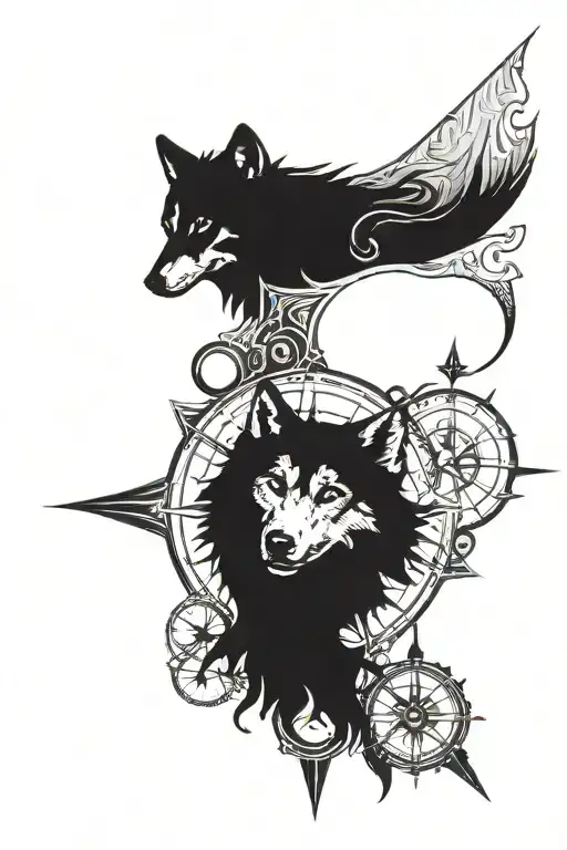 Wolf, compass, ace of spades tattoo design idea