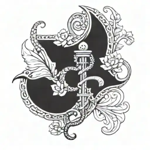 rod of asclepius with the fleur de lis symbol incorporated tattoo design idea