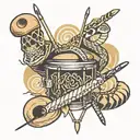 crossed drumsticks, snare drum and snake tattoo design idea
