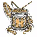 crossed drumsticks, snare drum and snake tattoo design idea