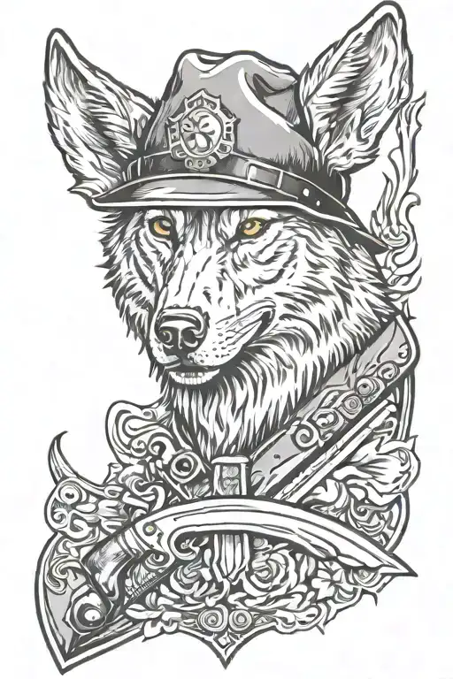 hunting knife, hat, wolf memorial tattoo design tattoo design idea