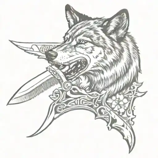 hunting knife, wolf,  memorial tattoo design tattoo design idea