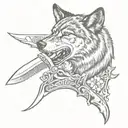 hunting knife, wolf,  memorial tattoo design tattoo design idea