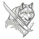 hunting knife, wolf,  memorial tattoo design tattoo design idea