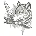 hunting knife, wolf,  memorial tattoo design tattoo design idea