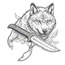 hunting knife, wolf,  memorial tattoo design tattoo design idea