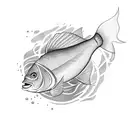 school of fish with a colorful fish swimming agains the school tattoo design idea