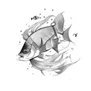 school of fish with a colorful fish swimming agains the school tattoo design idea