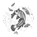 school of fish with a colorful fish swimming agains the school tattoo design idea