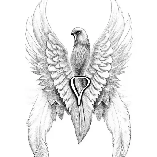 A beautiful angel wing with the initials of loved ones incorporated in the feathers tattoo design idea