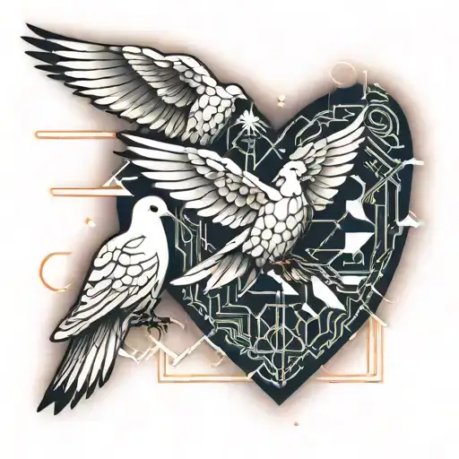 heart beat line in sky with doves flying  tattoo design idea