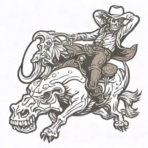 cowboy skull riding bucking bronco tattoo design idea