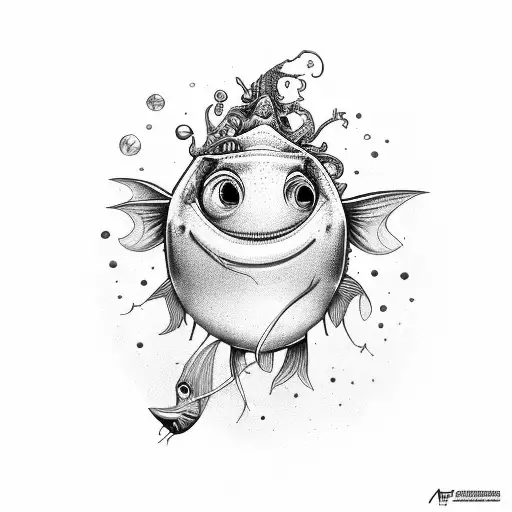 female angler fish in the style of pixar tattoo design idea