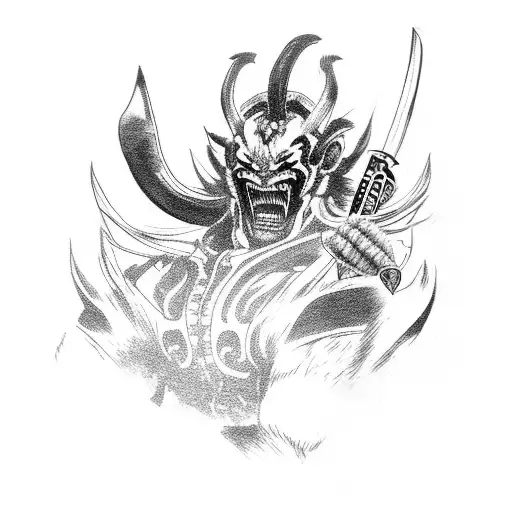 close-up Tekken Yoshimitsu holding Katana tattoo design idea