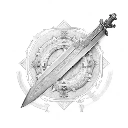  "Please create a drawn ancient Illyrian sword for me. The phrase 'Besa Bës' should be engraved on the blade, with a sub tattoo design idea