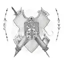  "Please create a drawn ancient Illyrian sword for me. The phrase 'Besa Bës' should be engraved on the blade, with a sub tattoo design idea
