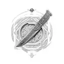 "Please create a drawn ancient Illyrian sword for me. The phrase 'Besa Bës' should be engraved on the blade, with a sub tattoo design idea