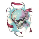 broken brain with maroon ribbon  tattoo design idea