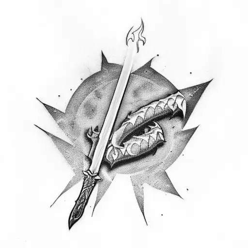 A flaming sword piercing through a Bible tattoo design idea