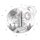 Craft a tattoo showcasing a mystical moonlit forest with comets streaking across the night sky tattoo design idea