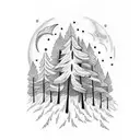Craft a tattoo showcasing a mystical moonlit forest with comets streaking across the night sky tattoo design idea