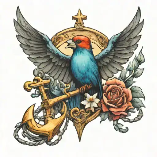 anchor and swallow bird tattoo design idea