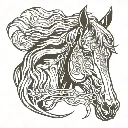 Vector silhouette of a horse head outline, Cut Ready vector illustration isolated on white background, fully inside tattoo design idea