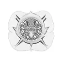 An emblem with a Banderole in front of it. The Emblem should contain a Burrito  and a Caribou.The Emblem should  tattoo design idea