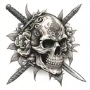 oleander flower, samurai skull, katana in the middle, symetric tatoo tattoo design idea