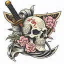 samurai skull, oleander flower, katana tattoo design idea